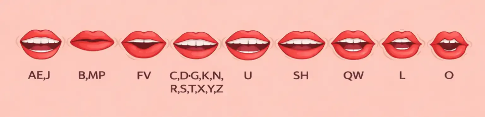 Phoneme-to-viseme mapping demonstrating mouth positions during speech animation