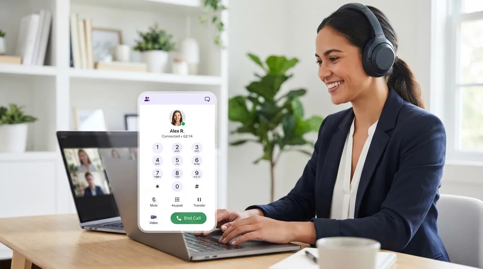 Professional on a browser-based call with a web dialer